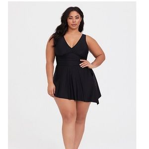 Black wireless asymmetrical one piece swim dress